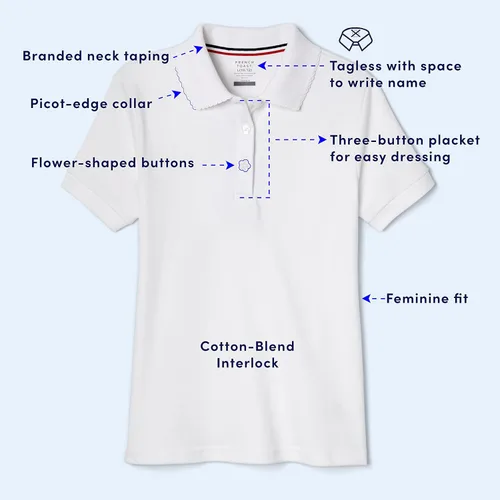 Vista 3 de French Toast Girls' Short Sleeve Picot Collar Polo School Uniform Shirt (Standard and Plus)