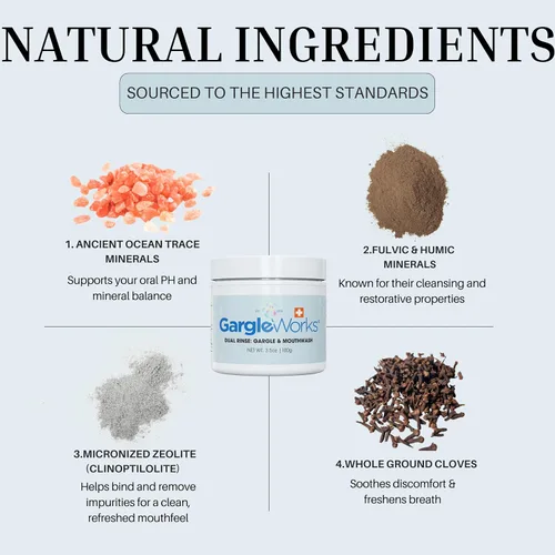 Vista 4 de Polvo de gárgaras de agua salada mineral: enjuague bucal natural y enjuague de garganta para aliento fresco, higiene oral y apoyo inmunológico
