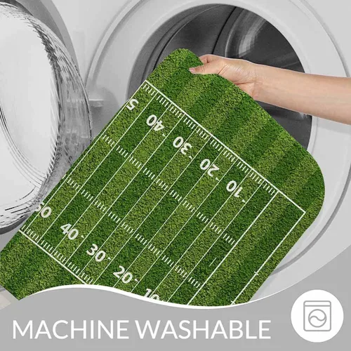 Vista 7 de Tapete de baño de campo de fútbol americano para baño, césped verde, tapete deportivo popular, tapete de baño antideslizante con parte trasera