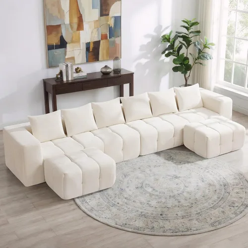 Vista 37 de Sofá de dos plazas seccional modular sin armazón de 78.7 pulgadas, sofá nube capitoné con asiento profundo, sofá de chenilla para sala de estar