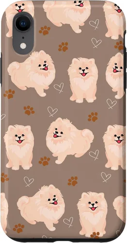 Vista 24 de Funda marrón para iPhone 13 Pro Max con diseño de pomerania y cachorros