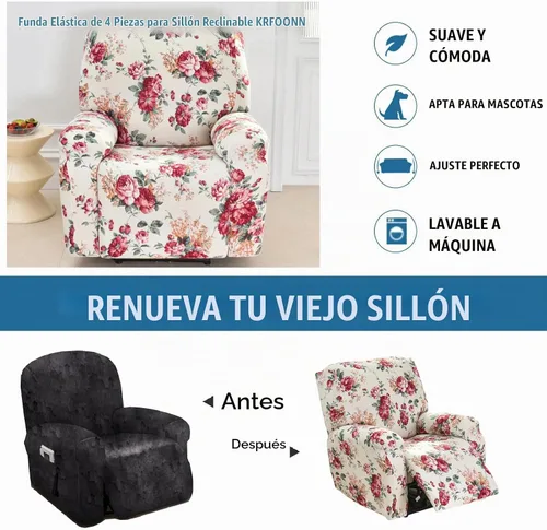Vista 5 de KRFOONN Fundas elásticas para sillón reclinable con estampado, fundas para sillas reclinables de 4 piezas, fundas para sillón reclinable Lazy Boy