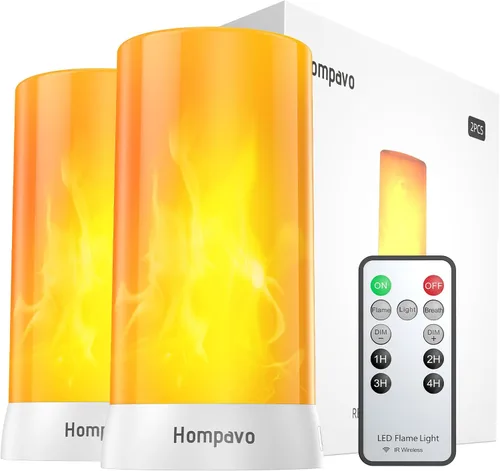 Vista 10 de Hompavo 【Actualizado】 Luces LED de llama, 4 modos de velas recargables sin llama con batería, linternas parpadeantes impermeables en pilar para sala