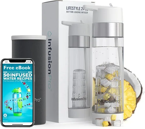 Vista 10 de Botella de agua Infusion Pro con infusor de frutas de 24 oz con tapa con pajita: pajita abatible: funda aislada y libro electrónico de agua