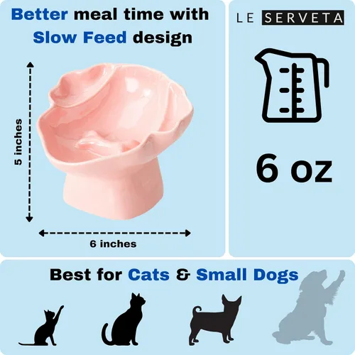 Vista 2 de Cuenco elevado de cerámica para mascotas, comedero lento elevado para gatos y perros, diseño decorativo para perritos de pie, base antideslizante