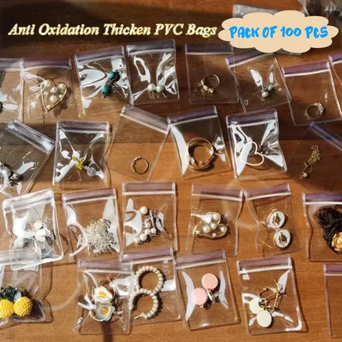 Vista 4 de LingLingo Bolsas de almacenamiento de joyas transparentes pequeñas bolsas de plástico transparente de PVC con cierre de cremallera para anillos