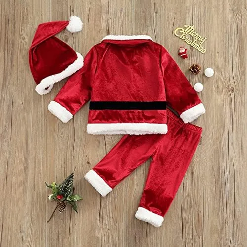 Vista 3 de BeQeuewll Chaqueta de Papá Noel de manga larga con capucha y forro polar para niñas y niños