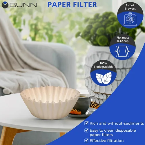 Vista 3 de BUNN Filtro de café – Paquete de 4 – 100 piezas por paquete – Más alto – Forro inferior plano – Papel de calidad para la mayoría de cafeteras