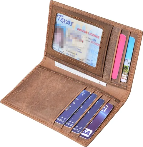 Vista 2 de Billetera delgada de cuero auténtico con bolsillo frontal espacio para identificación y tarjetero con tecnología RFID