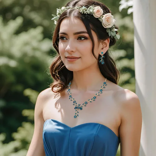 Vista 2 de BriLove Juego de collar con colgante de cristal y flores para mujer, joyería de boda para novia, Cristal Metal