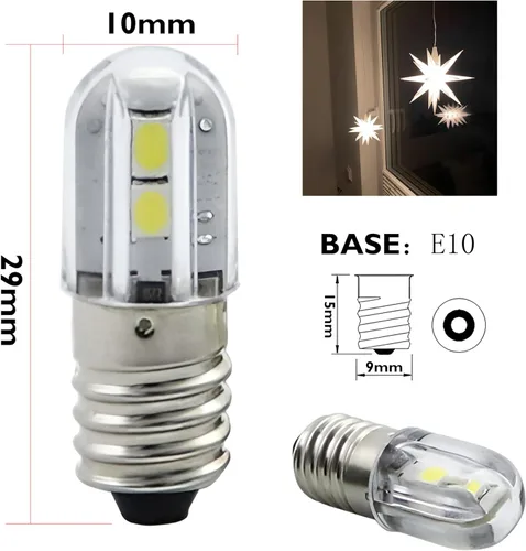 Vista 2 de Bombilla LED E10, 5 bombillas de repuesto de tornillo en miniatura de 6 V de 6 V, 1 W, 100 LM, 6500 K (blanco frío, 6 V)