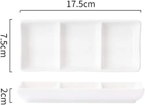 Vista 3 de esowemsn 1 bandeja rectangular de cerámica blanca con 3 compartimentos, para servir aperitivos, especias divididas, vinagre, nueces, aperitivos