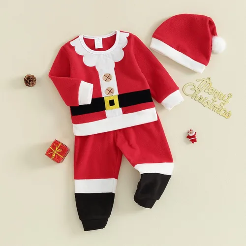 Vista 2 de Amnnchya Traje de Navidad para bebés, niños y niñas, disfraz de Papá Noel, para recién nacidos, chaqueta de felpa de lujo, conjunto de pantalones