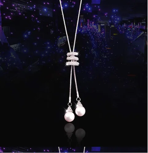 Vista 4 de Cathercing - Collar largo con colgante de perla en espiral para mujer, collar de cadena de suéter, gargantilla ajustable, joyería elegante