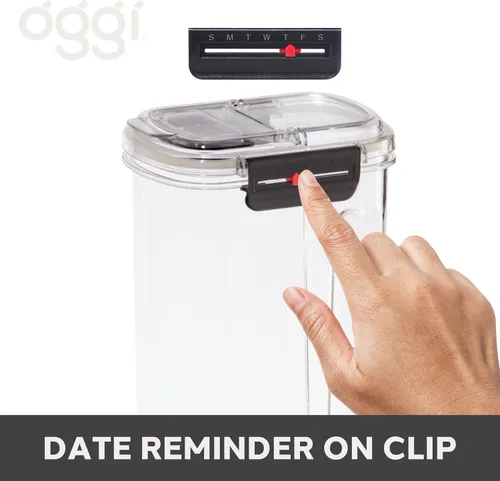 Vista 6 de Oggi Easi Grip - Contenedor de almacenamiento a prueba de humedad de 57 onzas, recipiente sellable sin BPA, tapa de vertido abatible, recordatorio