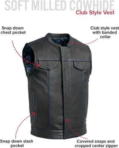 Vista 4 de First Mfg Co - The Cut - Chaleco de cuero para motociclista para hombre