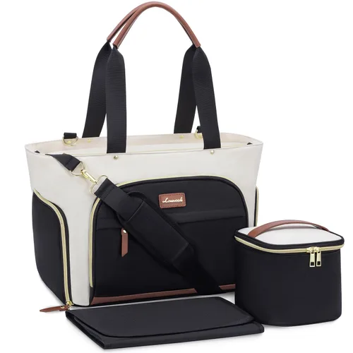 Vista 9 de LOVEVOOK Bolsa para extractor de leche, juego de 3 piezas, bolsa de trabajo para mamá que amamanta con bolsillo para computadora portátil de 15 Negro