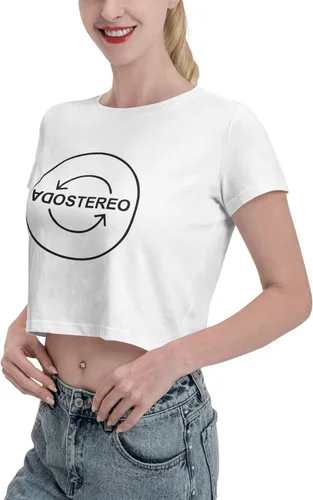 Vista 2 de Soda Stereo Logo Crop Top Femenino Casual Cuello Redondo Manga Corta Fugas Navel Camiseta