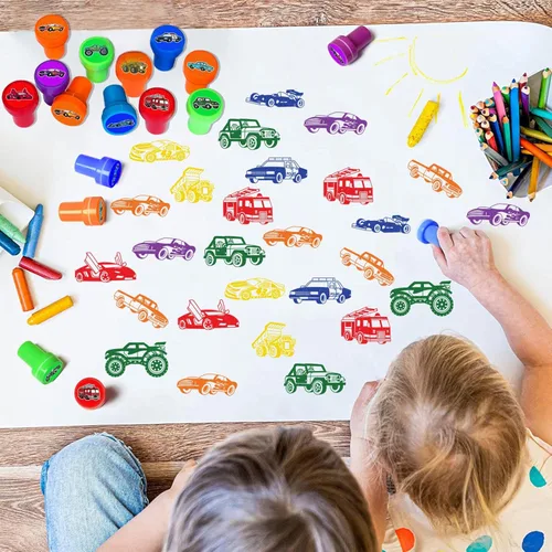 Vista 7 de Sellos de auto y camión para niños, regalos temáticos de fiesta de cumpleaños de automóviles y camiones, suministros de decoración de automóviles