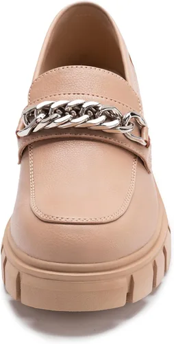 Vista 3 de Athlefit Mocasines de plataforma para mujer, sin cordones, suela gruesa, con cadena y punta redonda, zapatos de trabajo de negocios