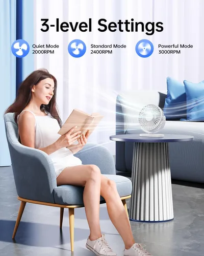 Vista 2 de SWEETFULL Ventilador de escritorio con USB pequeño silencioso - Ventilador personal portátil de 3 velocidades Mini 360° de rotación ajustable