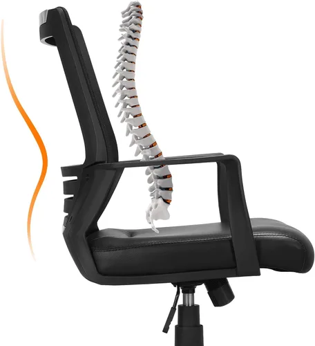 Vista 4 de Yaheetech Silla de computadora acolchada de cuero con respaldo de malla media con soporte lumbar, silla de oficina ergonómica de altura ajustable