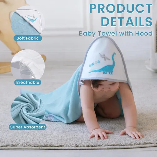 Vista 5 de Softan Juego de 6 toallas y paños con capucha para bebé, 28 x 28 pulgadas, ultra suaves y absorbentes, para recién nacidos, niños y niñas