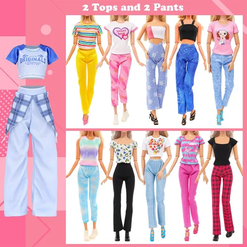 Vista 5 de BARWA - Paquete de 116 prendas y accesorios para muñecas, 5 vestidos de novia, 9 vestidos de moda, vestido deslizante, 3 tops, 3 pantalones, 2