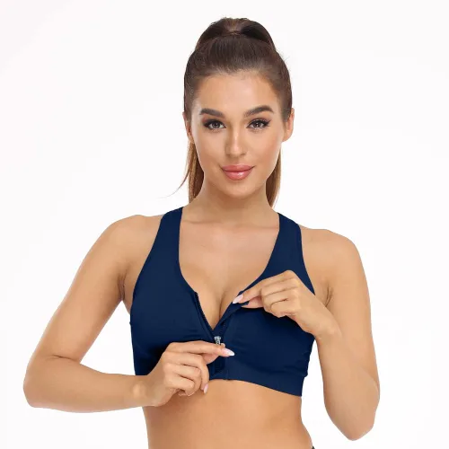 Vista 7 de Brasier deportivo con cierre frontal para mujer, posoperatorio, sin alambres, para yoga