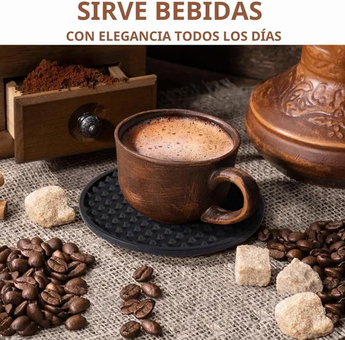 Vista 5 de Coga Juego de 6 posavasos con soporte, posavasos de silicona para cualquier tipo de mesa, mesas de madera, piedra, aptos para lavavajillas Paquete