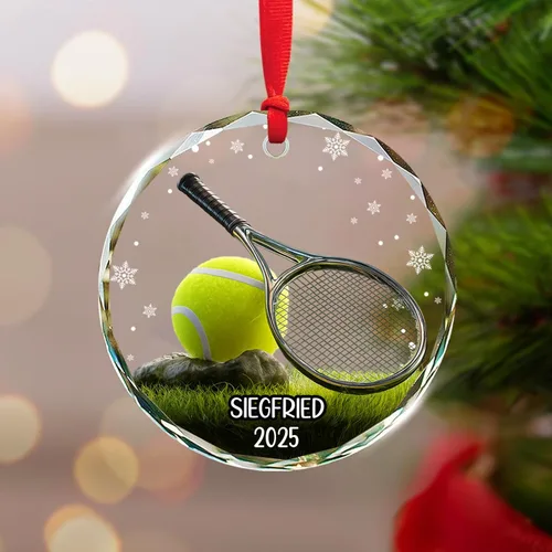 Vista 5 de NAZENTI Adorno de Navidad personalizado de vidrio 3D de tenis 2026, adorno personalizado para jugador de tenis con nombre y año, decoración de árbol