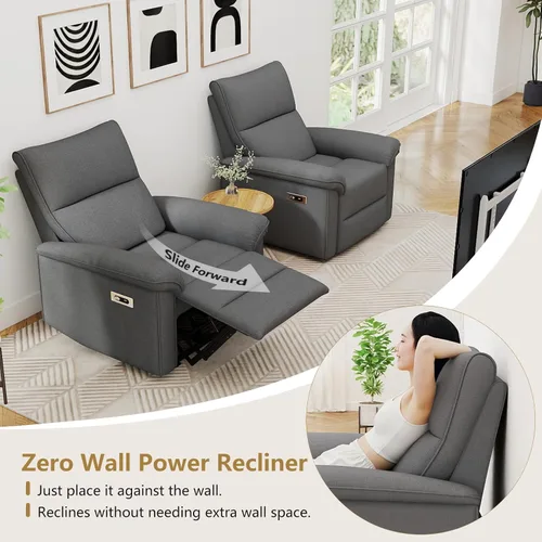 Vista 3 de cinkehome Reclinadores eléctricos de pared Hugger para espacios pequeños, reclinables eléctricos para caravanas con USB, moderna silla reclinable