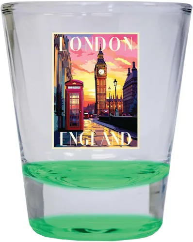 Vista 5 de London England Design B Souvenir - Vaso de chupito redondo de 1.5 onzas, color azul, paquete de 2