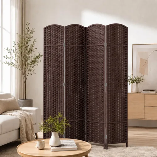 Vista 15 de 6 Panel Woven Room Divider, 69" Folding Privacy Screen, Brown Marrón