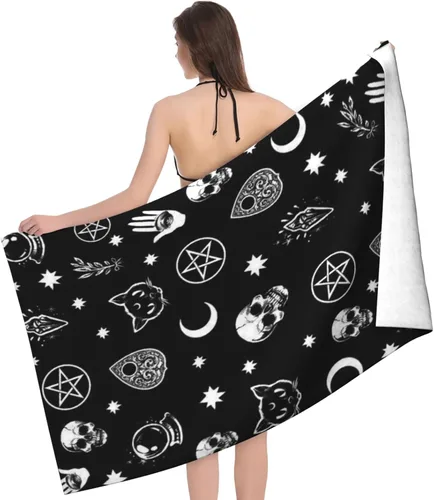 Vista 11 de Toalla de playa de Halloween con diseño de murciélagos, de microfibra, de secado rápido, súper absorbente, toallas de baño negras de gran tamaño Bate
