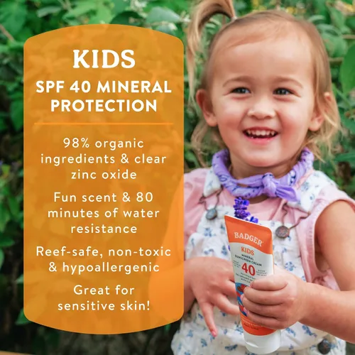 Vista 2 de Badger SPF 35 - Crema de protección solar deportiva de zinc transparente, 80 minutos de resistencia al agua, sin perfume, tubo de 2.9 onzas, Niños