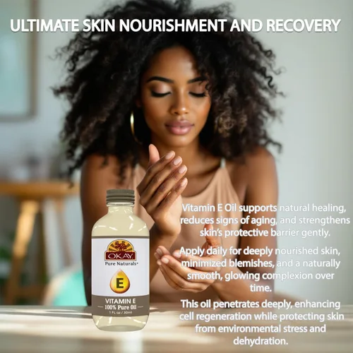 Vista 5 de Okay Aceite de vitamina E para todas las texturas de cabello y tipos de piel, todo natural, 1 onza líquida
