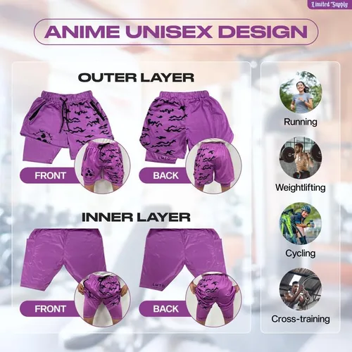 Vista 2 de CROWN Anime Shorts - Breathable Mesh Stretch Compression Gym Short with Pockets and Towel Holder