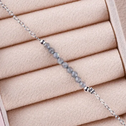 Vista 5 de YANARA Pulsera de tobillo para mujer, piedra de nacimiento natural, cuentas de piedras preciosas, tobillera delicada hecha a mano de 9 pulgadas +
