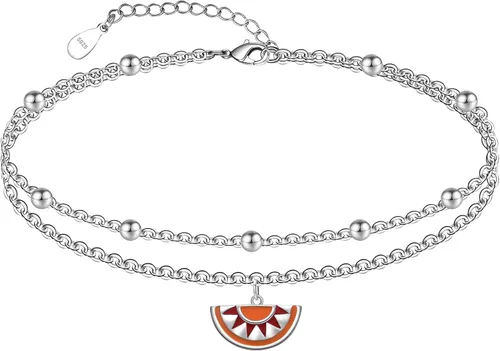 Vista 48 de CHIC & ARTSY Tobilleras de plata de ley S925 para mujer, pulsera de tobillo ajustable multicapa para playa, joyería de verano para mujer, de 10 a 11