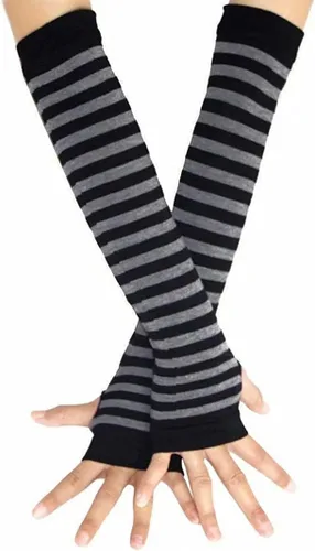 Vista 7 de Mesyo Guantes góticos sin dedos largos calentadores de brazo de punto para el pulgar guantes elásticos 4 Pares #3