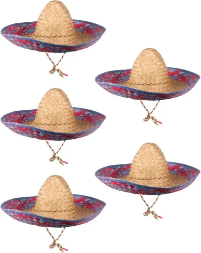 Vista 9 de DUNCHATY Sombrero para Fiesta Cinco de Mayo, decoraciones de fiesta temática mexicana - Sombrero de paja para adultos
