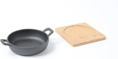 Vista 3 de HAWOK Juego de 6 cuencos de hierro fundido de 4.7 pulgadas de diámetro con bandeja de bambú