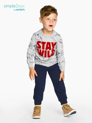 Vista 2 de Simple Joys by Carter's Camisetas gráficas de manga larga para niños pequeños, paquete de 3