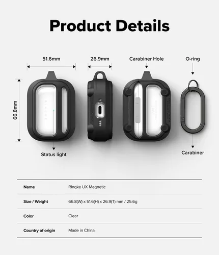 Vista 9 de Ringke UX - Funda magnética para AirPods Pro 3, a prueba de golpes, con mosquetón, transparente