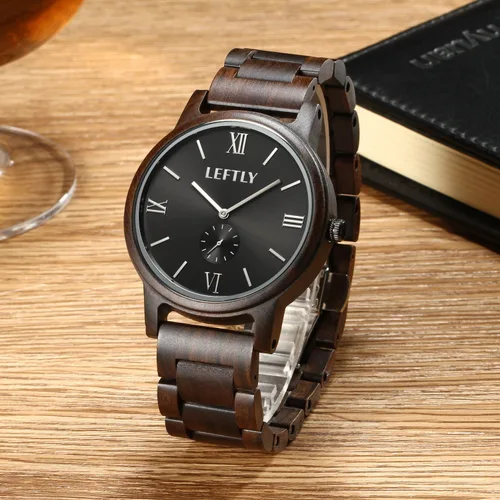Vista 7 de LEFTLY Reloj de pulsera de madera hecho a mano con movimiento Miyota ligero y cuarzo para hombre