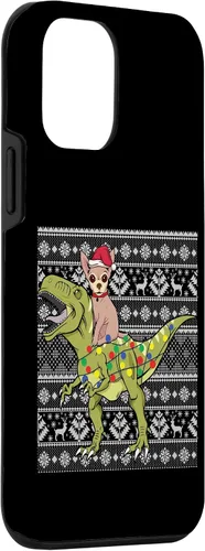 Vista 3 de iPhone 12 mini Chihuahua on Trex dinosaurio feo suéter navideño fresco divertido caso