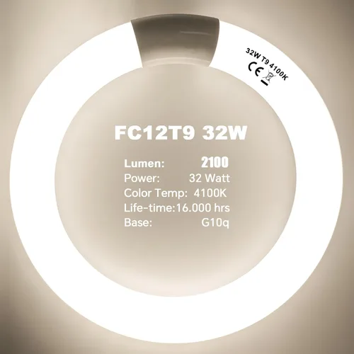 Vista 2 de FC8T9/CW 22W y FC12T9/CW 32W Set de focos blancos fríos, focos circulares de 8 pulgadas T9 de 22 vatios, foco fluorescente circline de 12 pulgadas