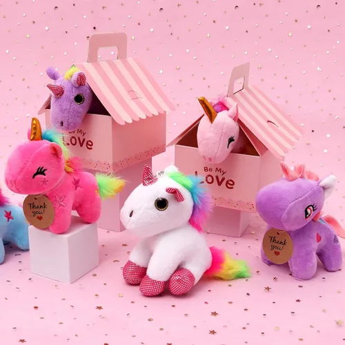 Vista 2 de Recuerdos de fiesta de unicornio, animales de peluche de unicornio para niñas, mini animales de peluche, llavero de peluche a granel, regalos