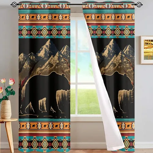 Vista 16 de Dreaweet African Tribal Blackout Curtains 63 Inch Long 2 Panels Set Bohemian Ethnic Geometric Grommet Top Thermal Insulated Curtains for Living Room